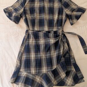 Blu Pepper Navy and Beige Plaid Mini Dress